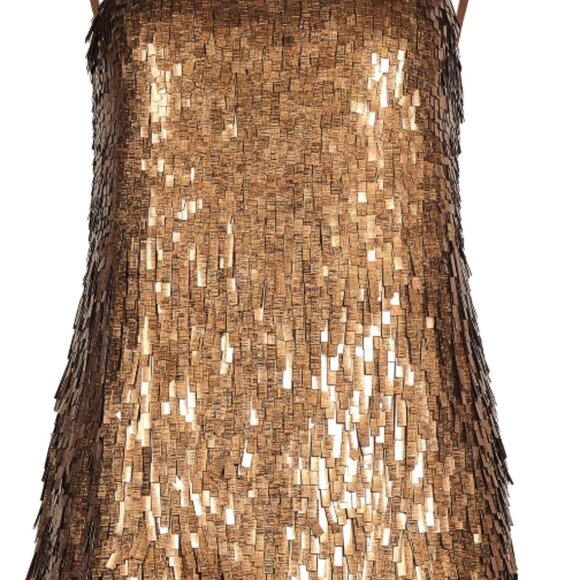 NWT Johanna Ortiz Chemical Attraction Metallic Feather Trim Minidress Gold Sz 10 - Picture 11 of 15